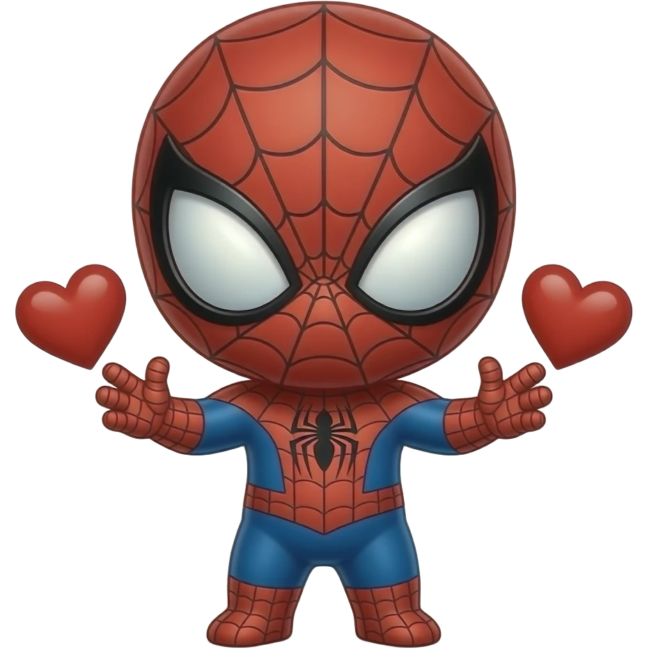 cute chibi spiderman with hearts in hands emoji