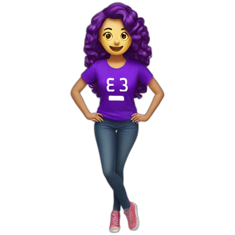 mujer cabello medio liso con ondas camiseta morada con letras 4tech emoji