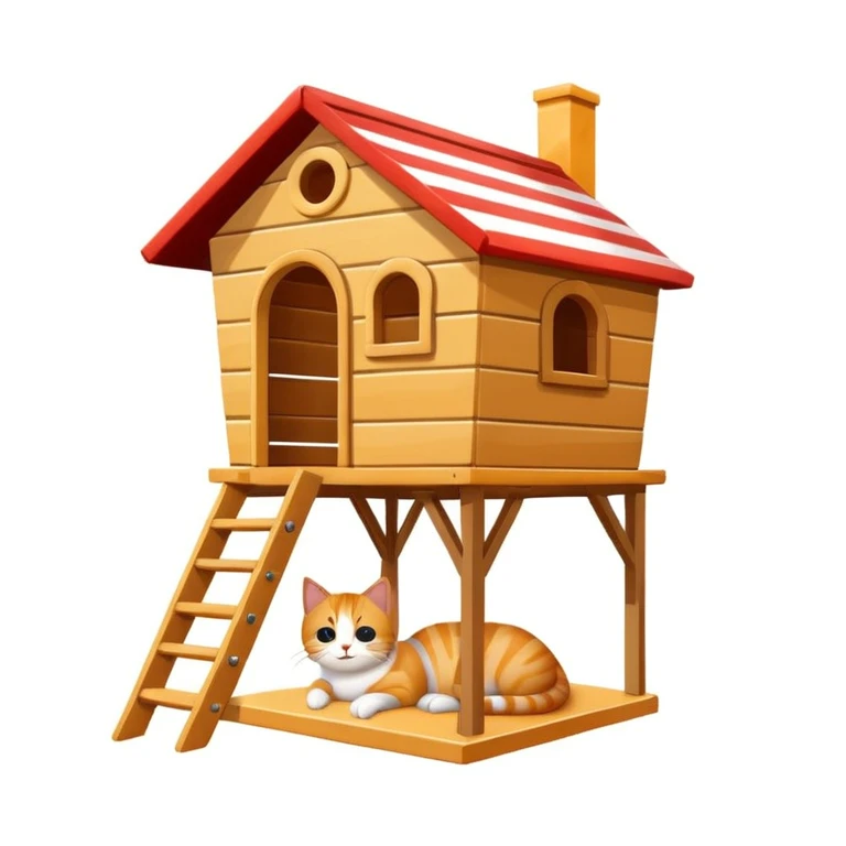 cats relaxing in a vertical playhouse emoji