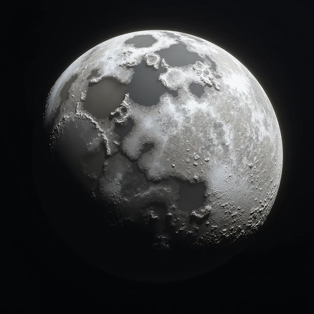 The planet Mercury as a realistic round rocky planet, detailed stony surface, soft transitions between light and dark gray, realistic style, more pronounced craters emoji