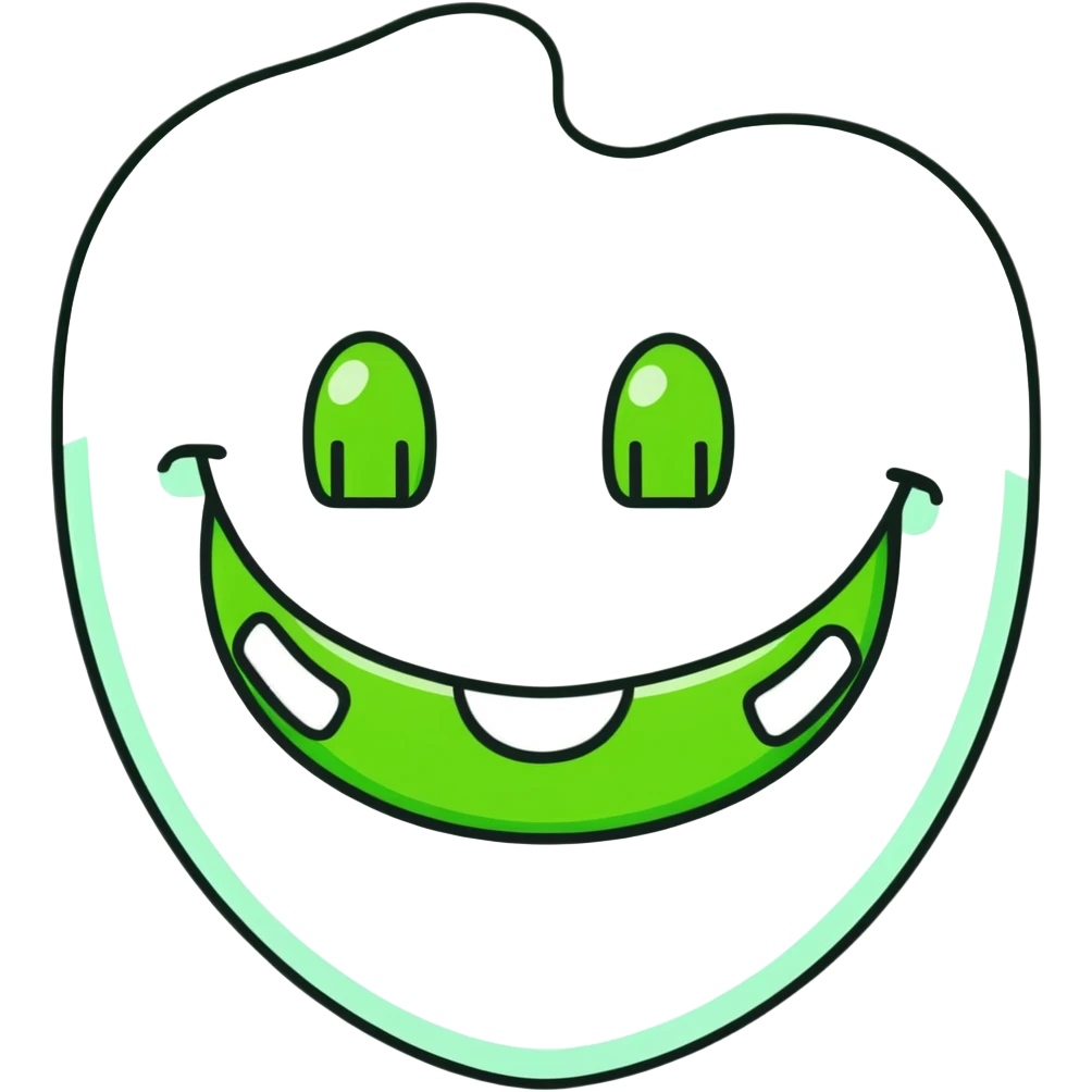 close-up of smile with bright green braces on teeth emoji