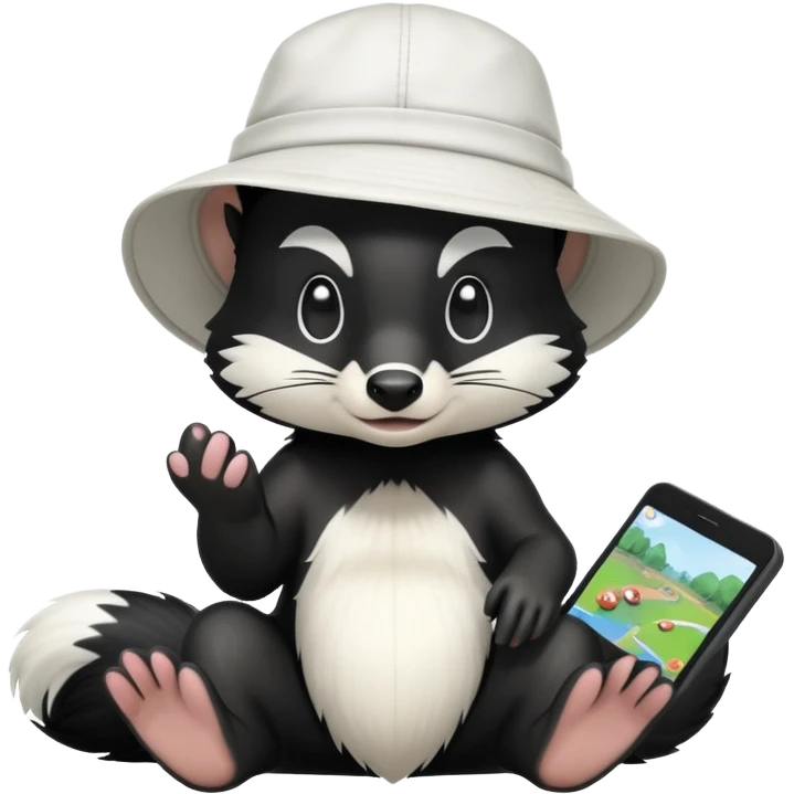 A skunk playing video games while wearing a bucket hat emoji