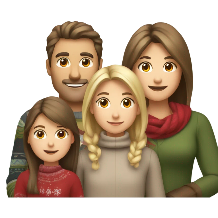 Brown hair dad , brown hair mom , blond little daughter in Christmas festival  emoji