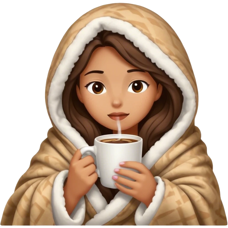 girl inside a blanket sipping coffee eyes closed emoji