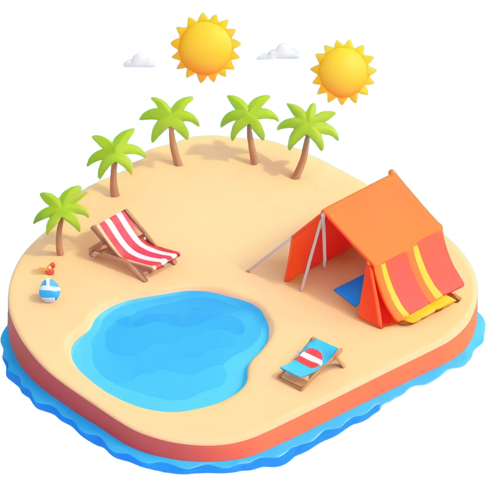 sunny beach with umbrella and sand emoji