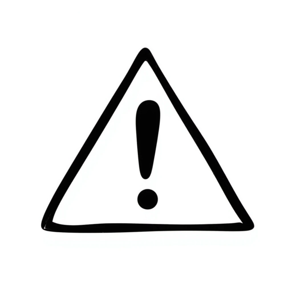 A classic triangular warning sign with an exclamation mark inside. Bright yellow background with black border and black exclamation mark. Hand-drawn doodle style. emoji
