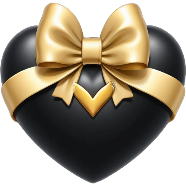 glossy black heart with a gold bow with heart pattern on the bow emoji