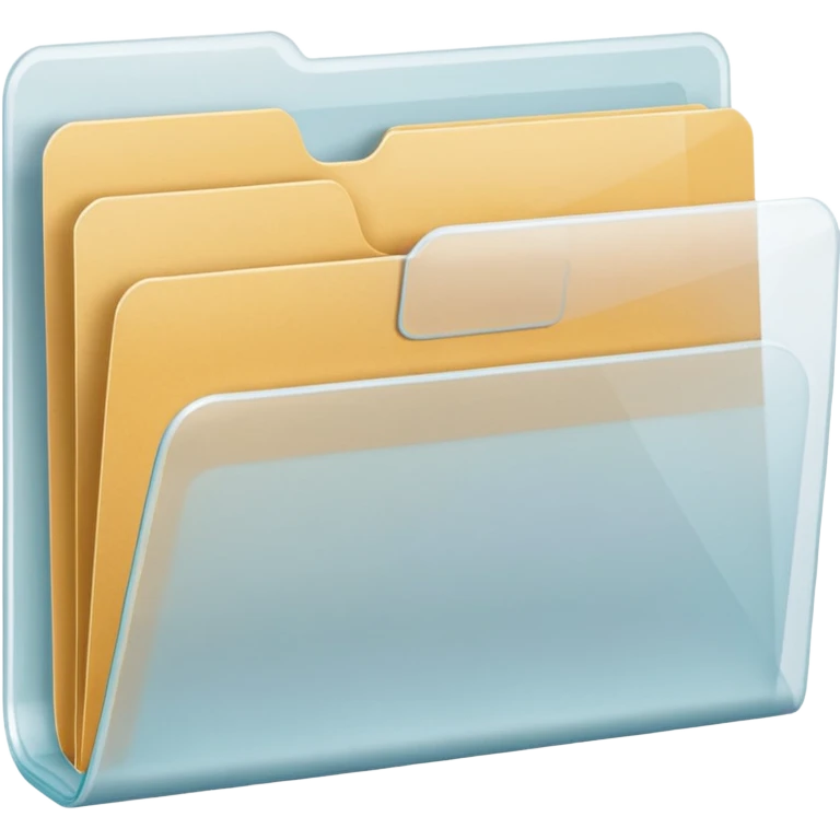 A simple emoji-style icon of a transparent white plastic folder, minimal and clean, with a visible envelope inside labeled “Henry Ballester”, subtle translucency, rounded corners, and soft shading. emoji