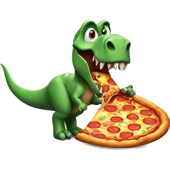 Dinosaur eating pizza emoji