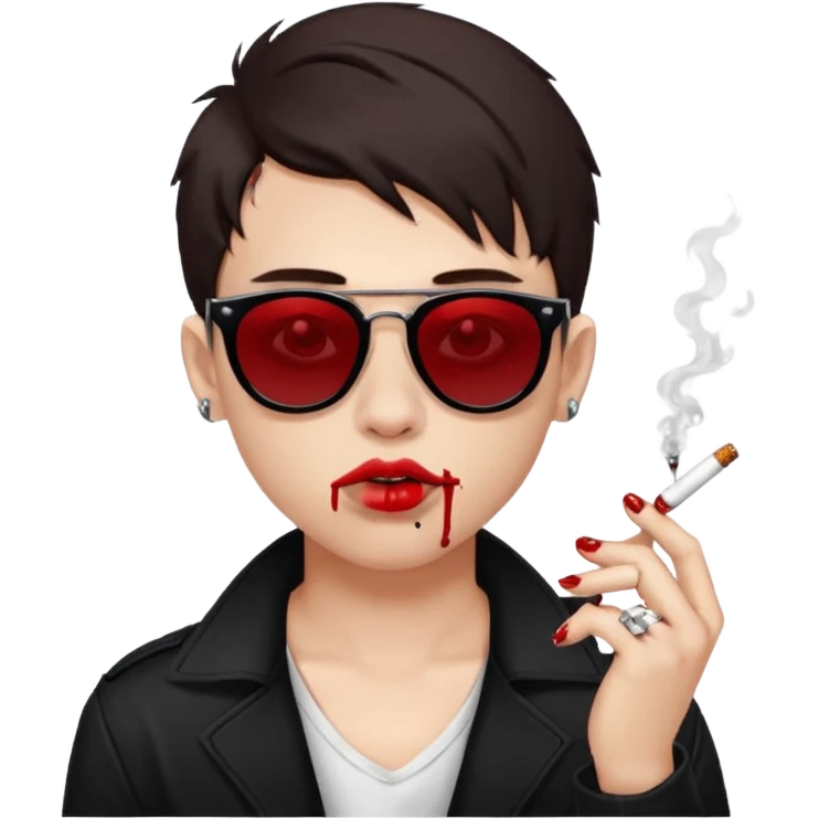 boy high fashion model with lip piercing sunglasses blood smoking cigarette emoji