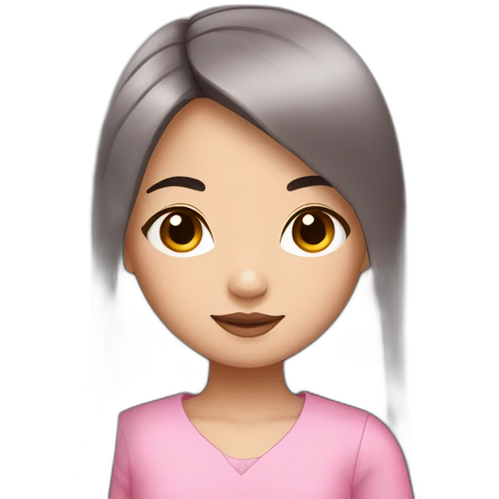 chinese american girl who likes pink with long straight dark brown hair and a round face emoji