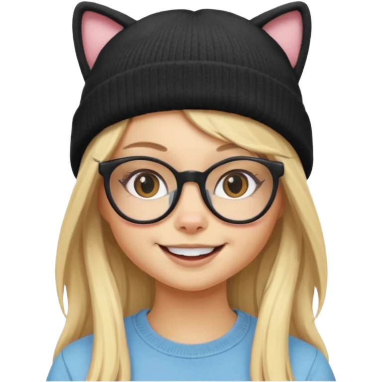 black Blonde girl wearing cat  glasses and beanie, long hair emoji
