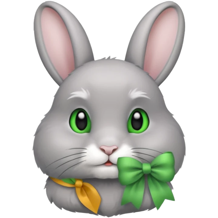 grey rabbit with green bow emoji