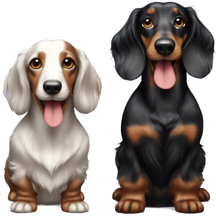 Two merle black long haired dachshunds together  emoji