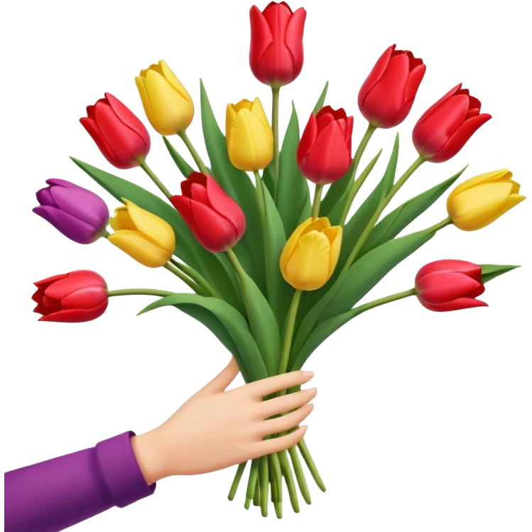 tulip boquet in one hand held boquet emoji