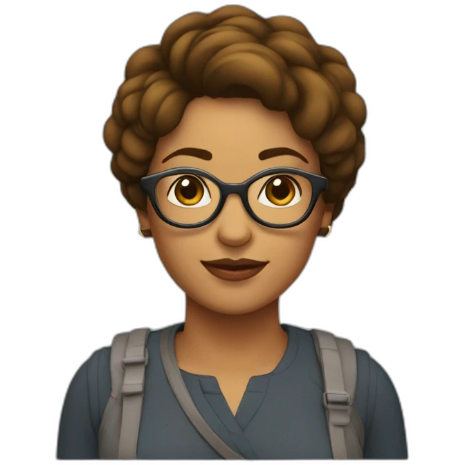 Mujer con pelo corto, castaño, con rulos y lentes redondos emoji