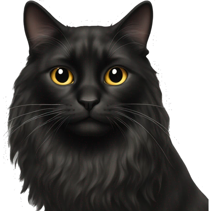 black cat domestic long-haired with white spot on the mouth emoji