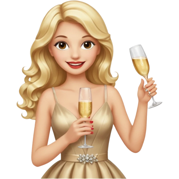 Glamorous blonde lady holding champagne bottle, long hair with makeup smiling  emoji