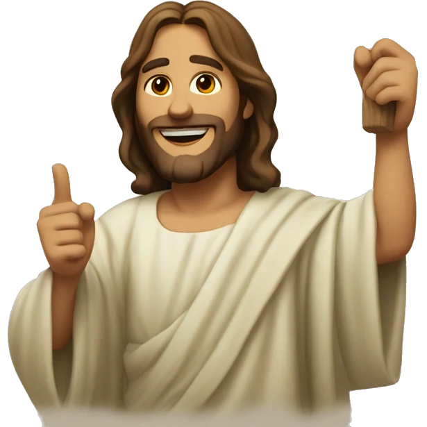 Jesus holding up a July emoji