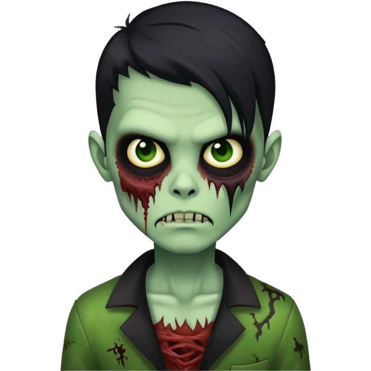 brunette zombie boy with horror green skin and long black hair emoji