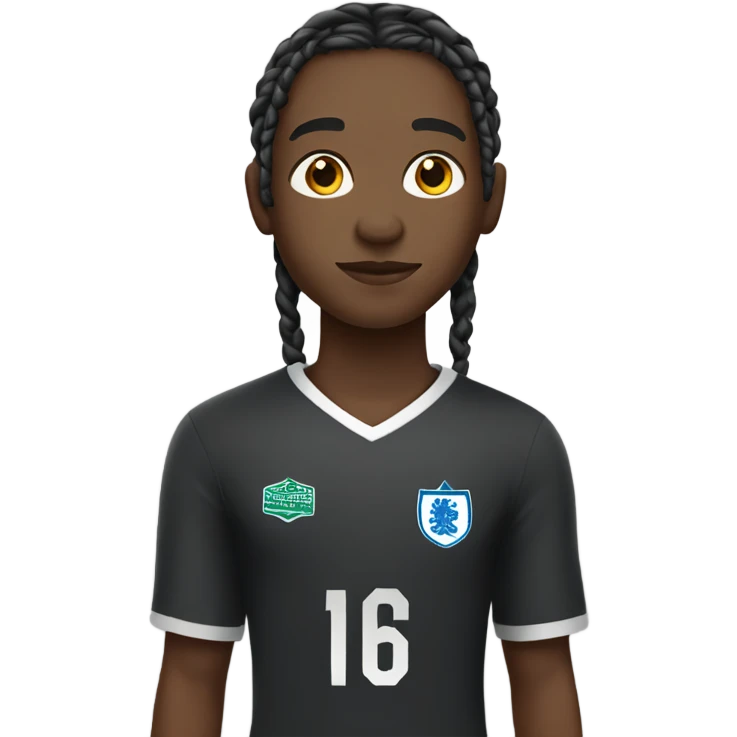 black boy with medium length braids holding a black an english football emoji