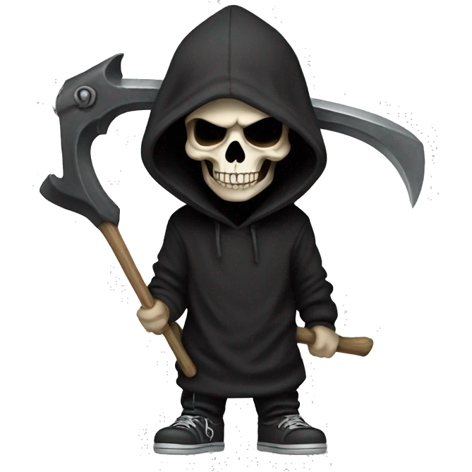 Skull wearing a black hoodie and holding a scythe  emoji