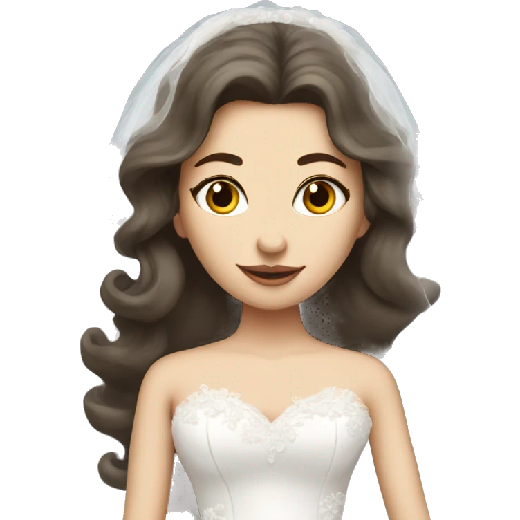 White brunette girl bride long fluffy dress and long veil emoji