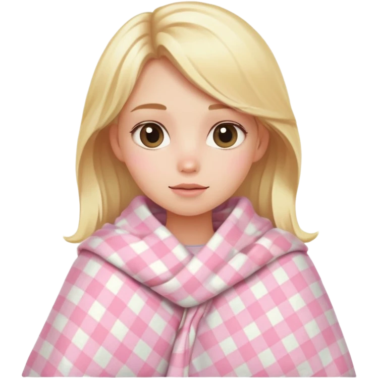 cute blonde girl wrapped in pastel pink plaid blanket  emoji