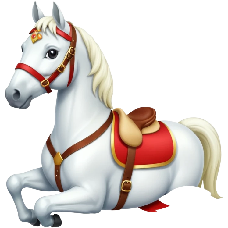 christmas white horse with a red saddle with gift box on saddle emoji
