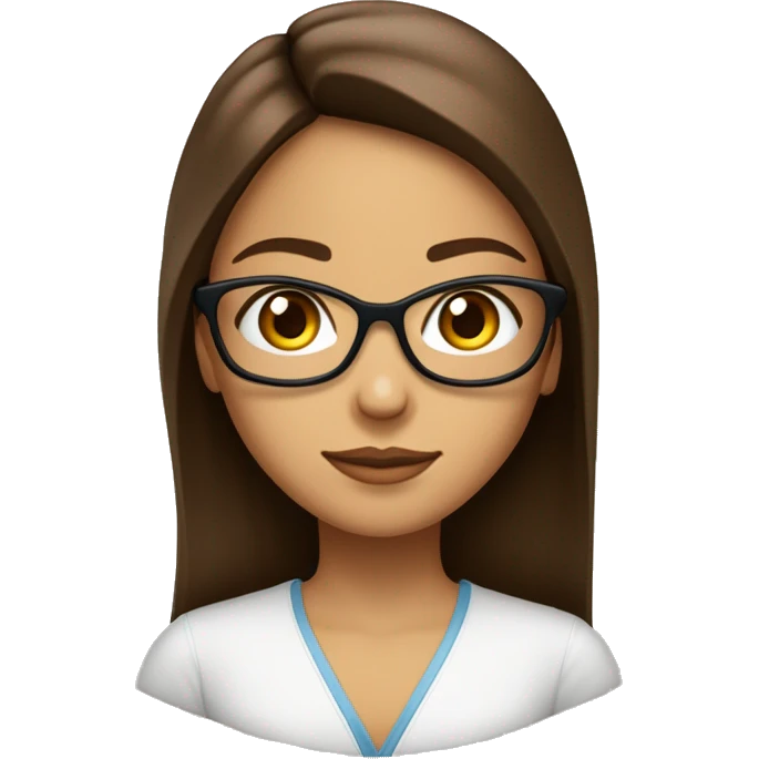 fille brune au yeux marron légèrement en amande cheveux long et lisse et des lunette carre et la peau claire emoji