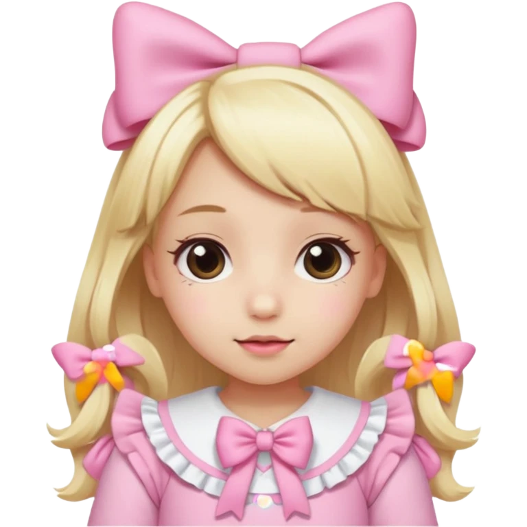 A girl dressed in kawaii clothes with lots of bows and she has blonde hair emoji
