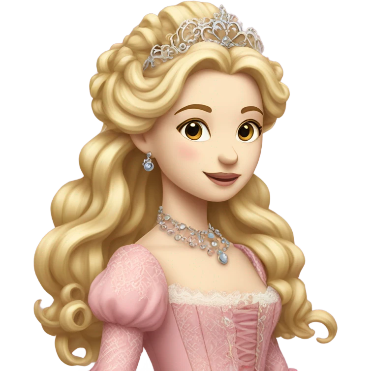 Beautiful highly detailed rococo princess with blonde hair and a pink gown emoji