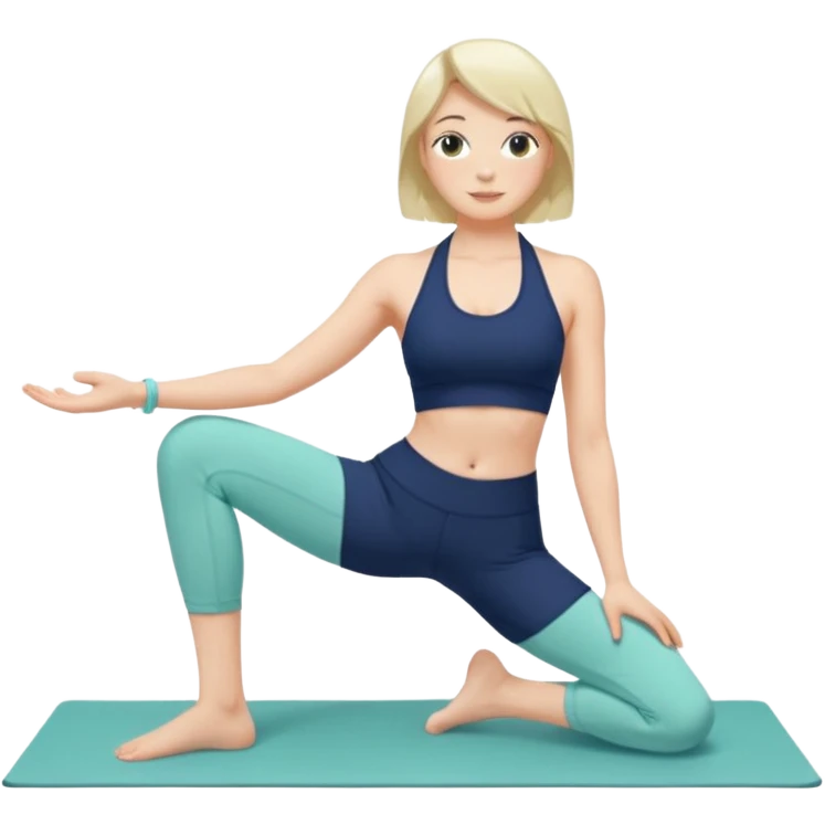 키는 작은편이고 앞머리 없는 단발머리야. 옆머리는 있고 요가를 좋아해. 남색 홀터넥을 많이 입고 민트색 요가바지를 자주 입어 emoji