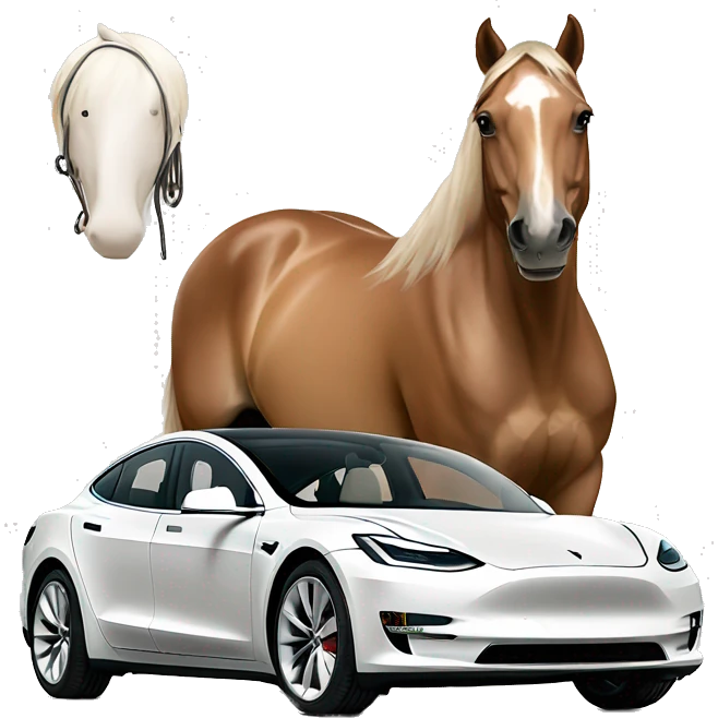 Tan horse and white model 3 Tesla emoji