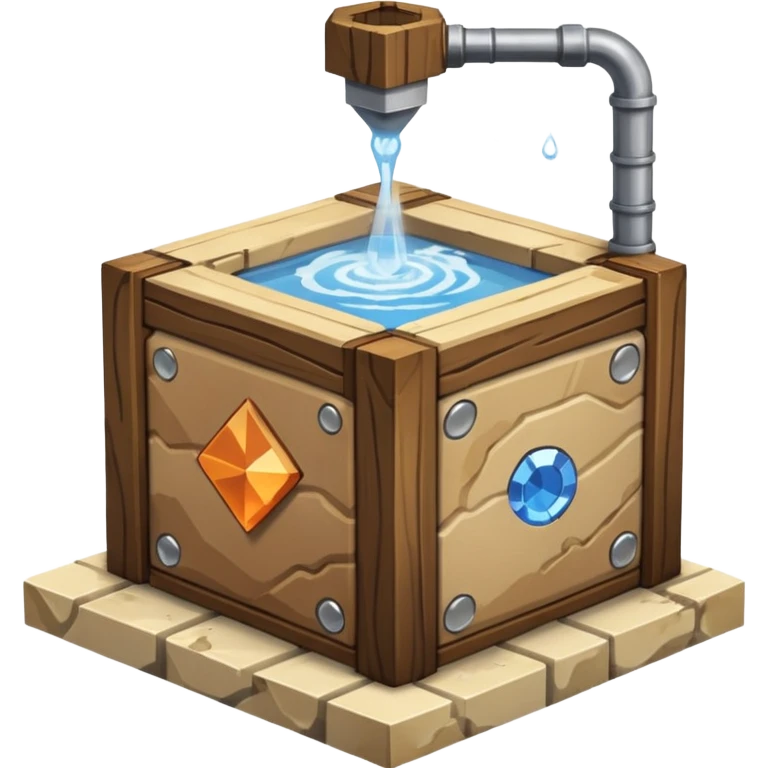 crafting table with tools, stone, wood, glass, sand, steam, water... like a minecraft style cube crafting table 100ù like a minecraft cube emoji