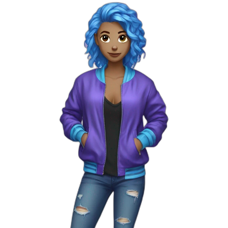 Blue purple hair jacket cool girl emoji