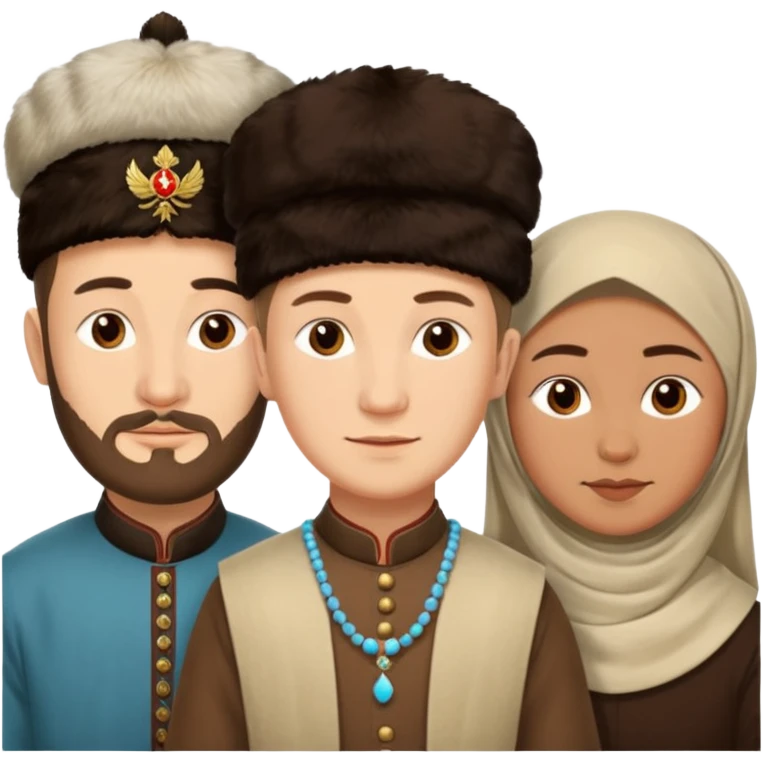 Emoji symbolizing three different cultures of Russia in the form of people (for example, Russians, Tatars, Bashkirs) emoji