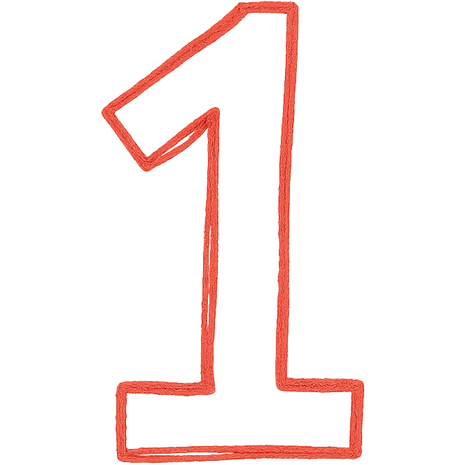 Minimalistic number 1 drawn with a pencil, one color, Pantone 186 emoji
