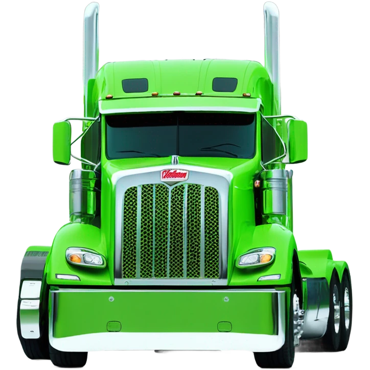 neon green peterbilt semi truck lowered on the ground with large chrome wheels and chrome smoke stacks emoji