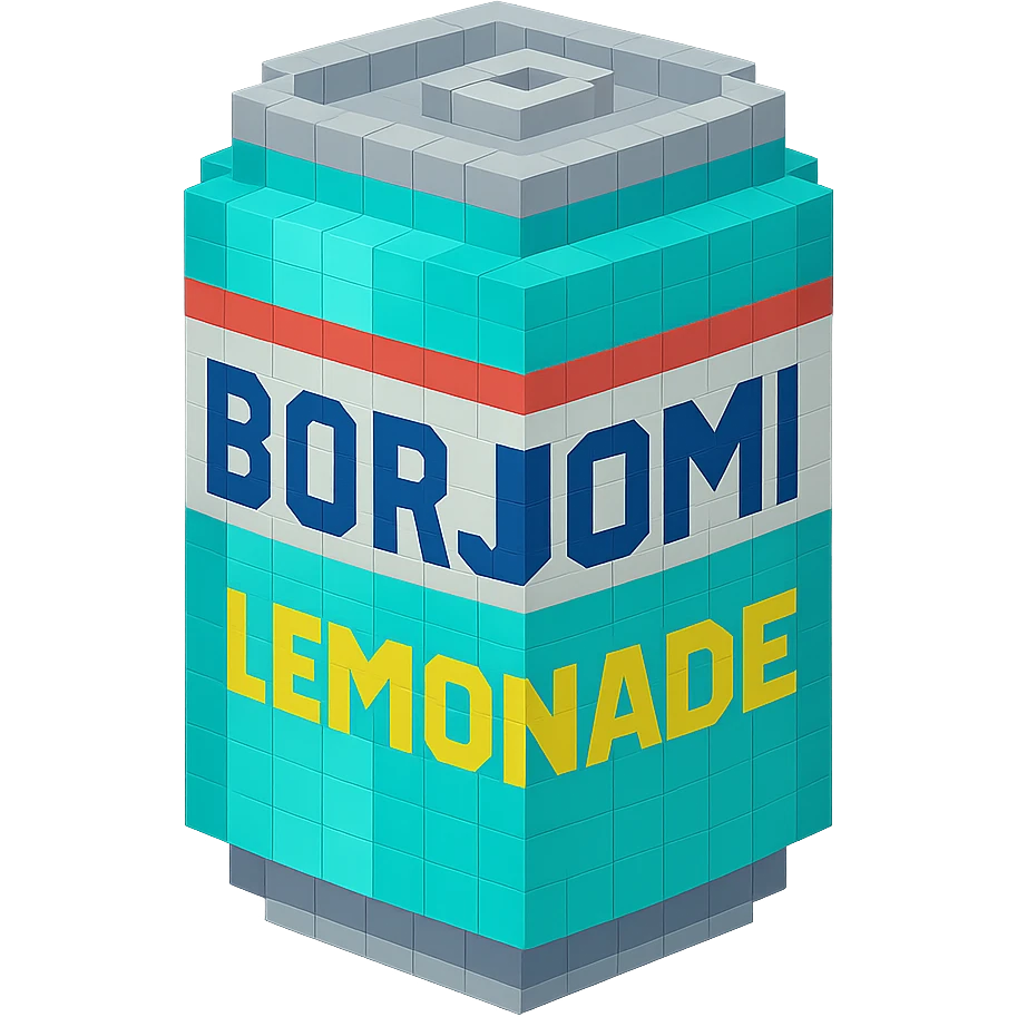 Borjomi lemonade can with a retro design, inspired by vintage soda cans emoji