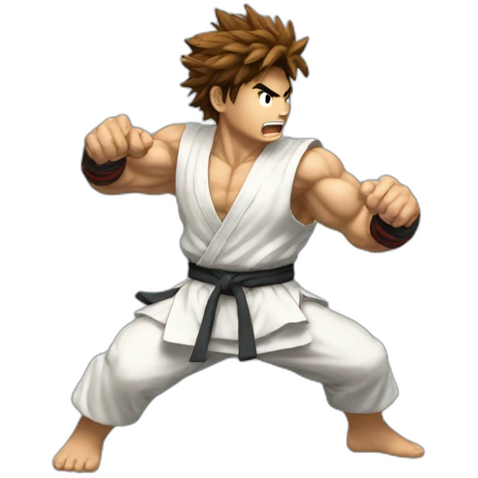 ryu performing hadoken but explode emoji