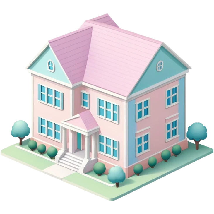 College sorority house, isometric dollhouse-style, realistic emoji