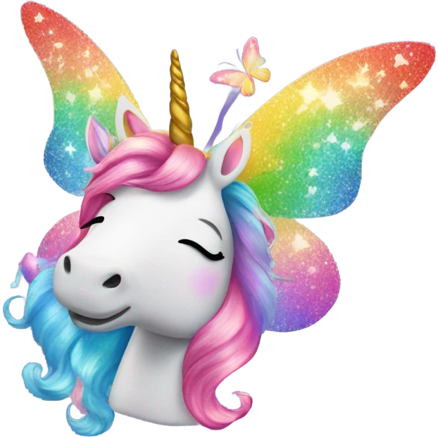Whimsical rainbow unicorn butterfly with glitter emoji
