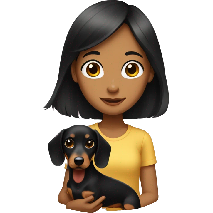 A girl with black hair with a dachshund emoji