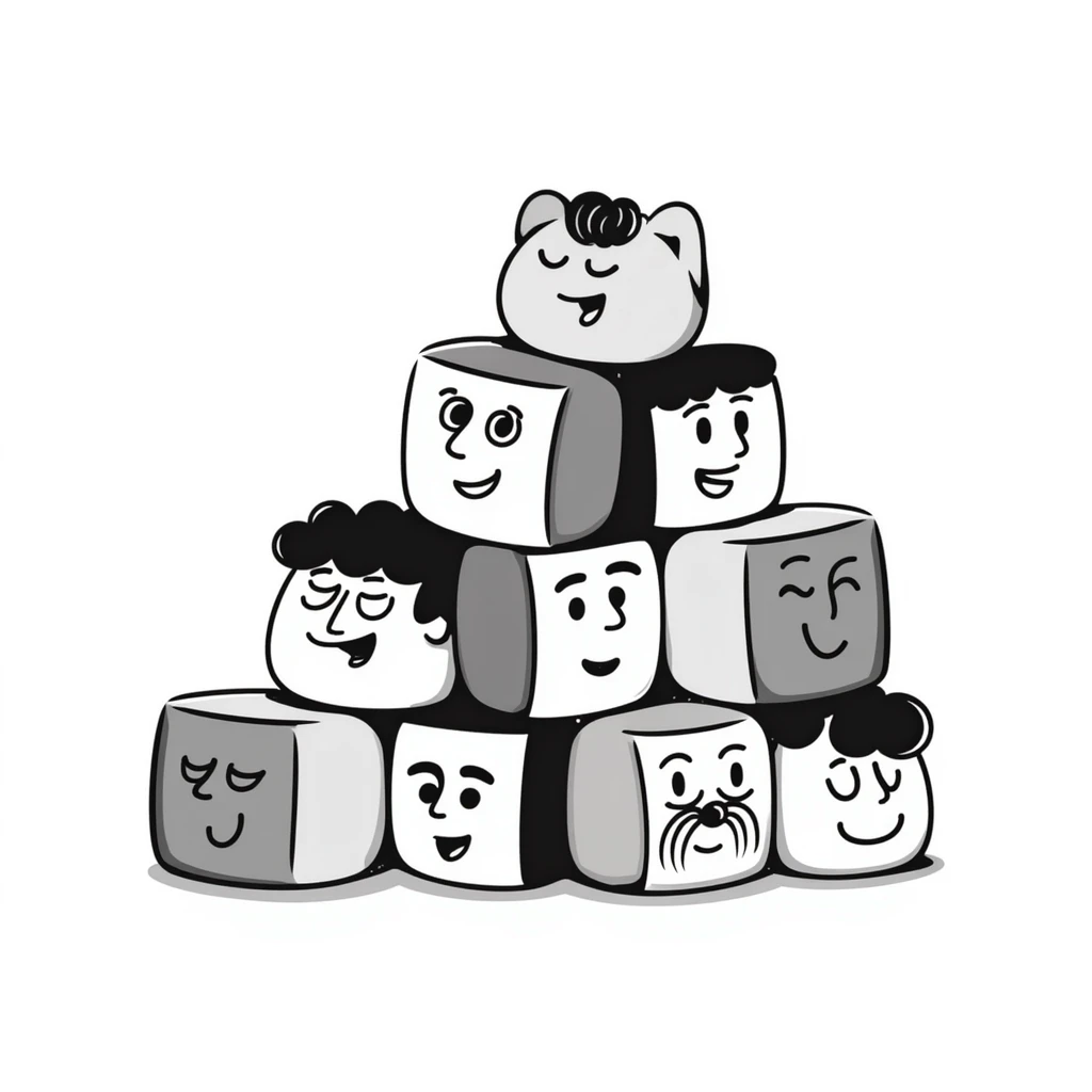 Several colorful toy blocks with different expressions stacked together emoji