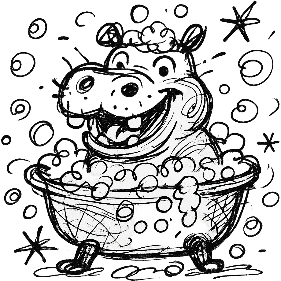 happy hippo with bubbles in bathtub emoji