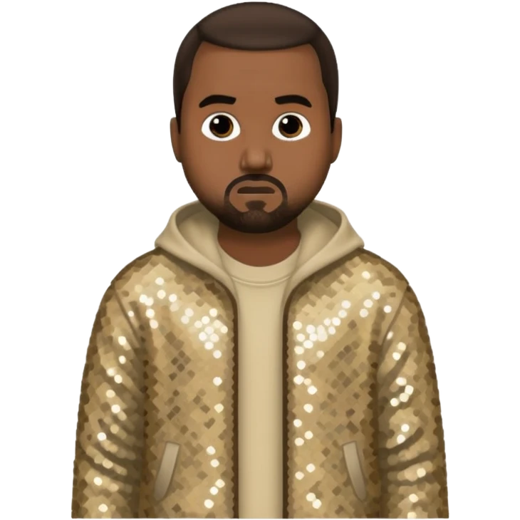 Kanye West with dark brown hair, beige sequin outfit emoji