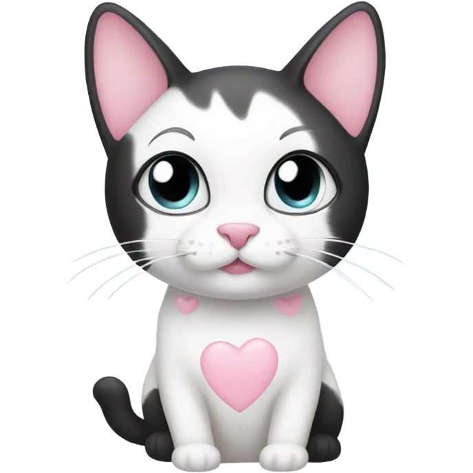 black and white cat with light pink hearts around it emoji