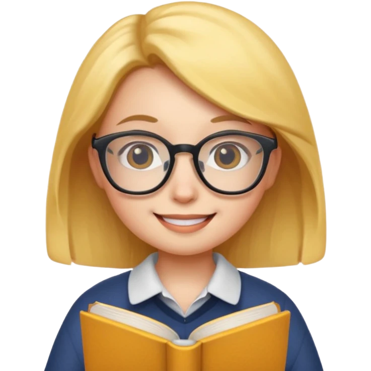 A smart chick emoji with glasses, holding a book emoji