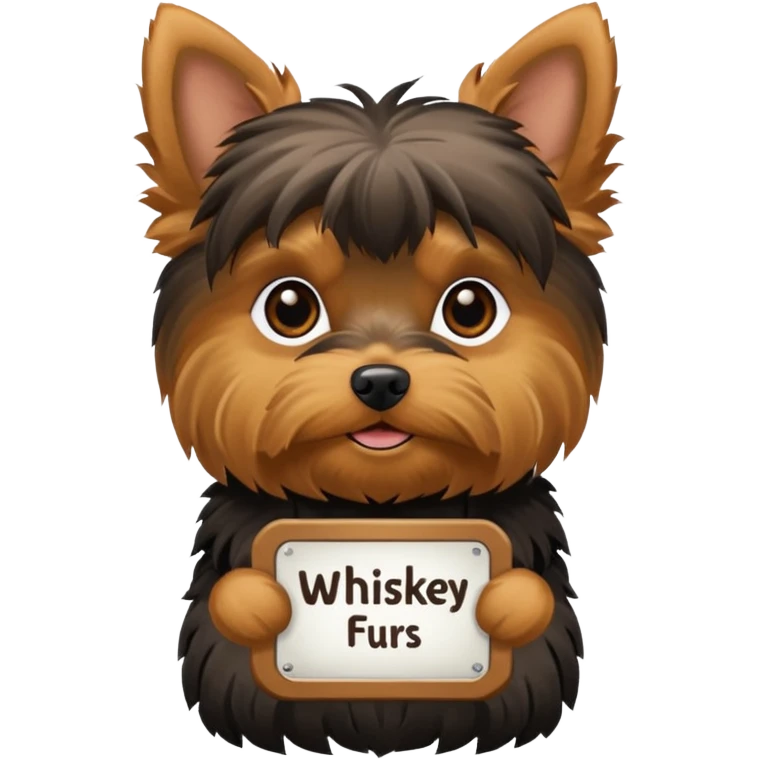A Yorkie dog with a name tag that says "whiskey" emoji